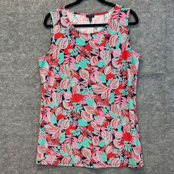 TALBOTS Tank Top Women’s 1X Pink Red Bright Tropical Print Scuba Fabric Tunic - Picture 3 of 14